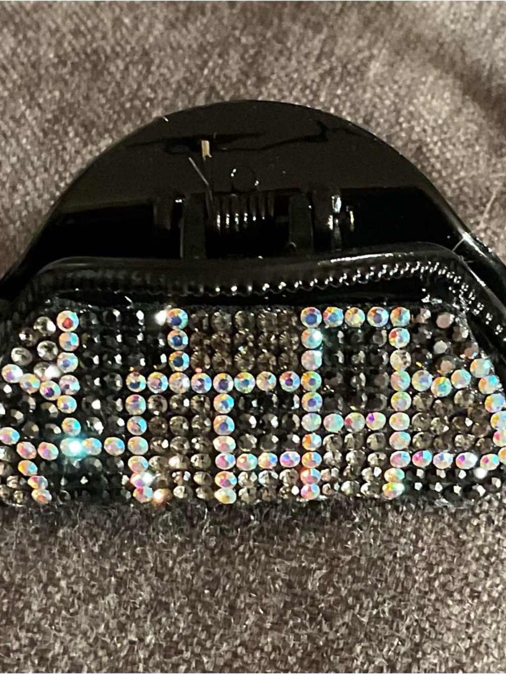 Sparkling Rhinestone Small Hair Claw - Black Base with Iridescent Crystals
